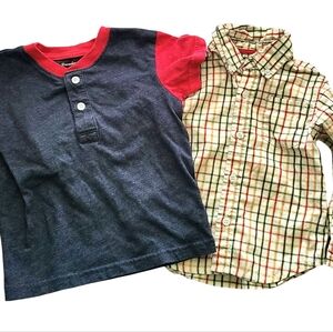 Bundle Of 2 Boys 24 Month Shirts T-shirt Button Up Back To School Summer Fall